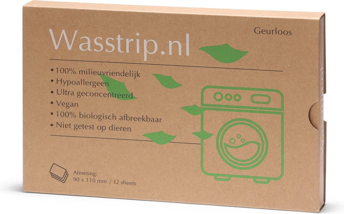Wasstrips 32 Wasbeurten Geurloos – Wasmiddeldoekjes – Wasvellen – Wasdoekjes – Detergent Sheets – Laundry Strips — afbeelding 1