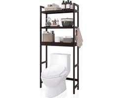 Badkamer opbergplank bamboe over-het-toilet ruimtebesparend donkerbruin met verstelbare planken Wasmachine rek