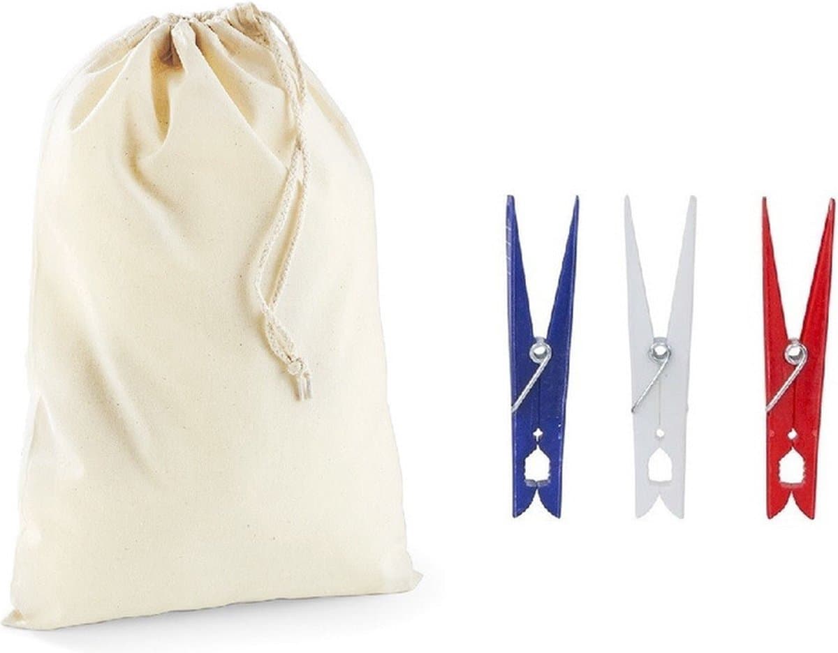 Wasknijperzakje / tasje met afsluitkoord en 24 gekleurde wasknijpers van kunststof - knijperzak / opbergtas — afbeelding 1