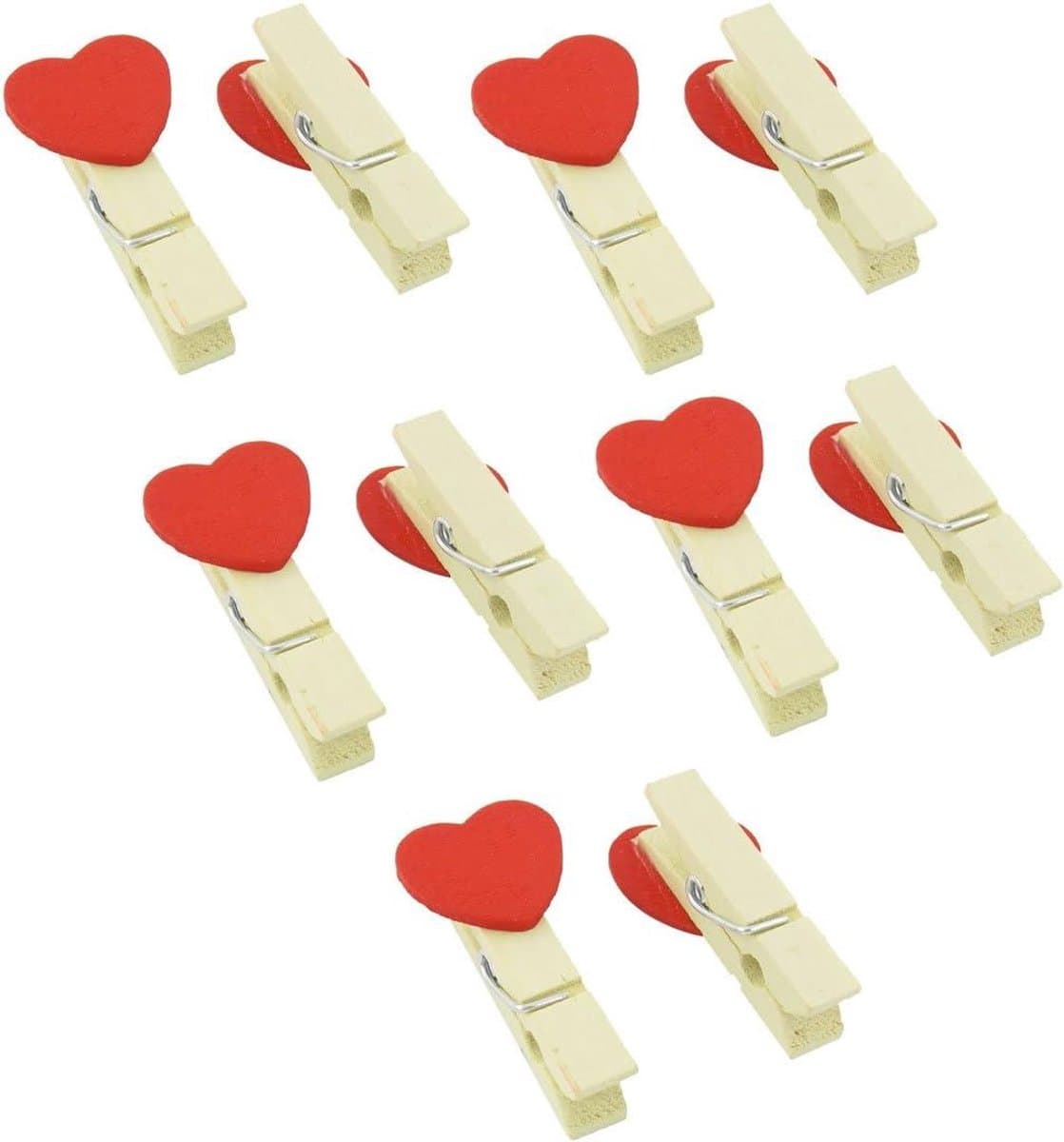 Houten Knijpers - Kledinghangers Clips - Drogen Kleding - Hart Vorm - 10 Stuks - Rood — afbeelding 1