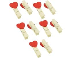 Houten Knijpers - Kledinghangers Clips - Drogen Kleding - Hart Vorm - 10 Stuks - Rood