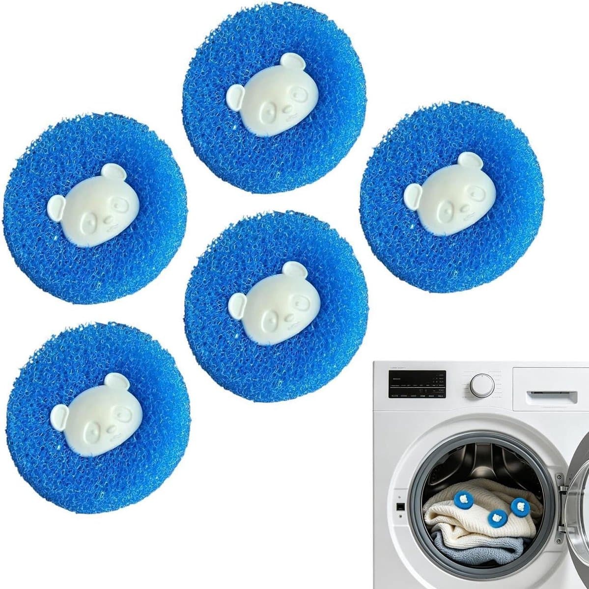 Dierenhaarverwijderaar Wasmachine - Wasvanger Pluisjes - Kleding Verzorgen - Herbruikbaar Berendesign - 5 Stuks - Blauw — afbeelding 1