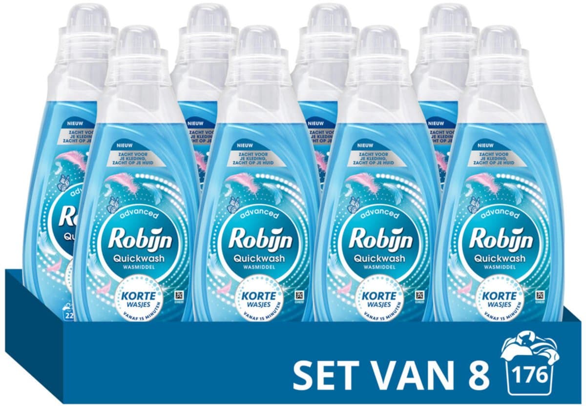 Robijn - Advanced Quickwash Vloeibaar Wasmiddel Puur & Zacht 22 Wasbeurten - 8 x 837 ml - Voordeelverpakking — afbeelding 1