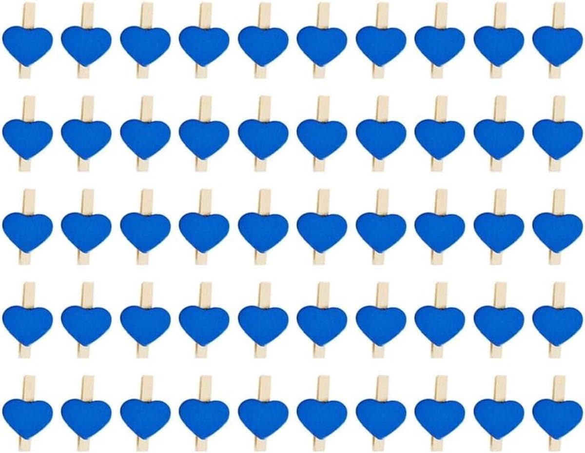 Houten Wasknijpers - Mini Clips Foto - Decoratie Ambachten - Hartvorm Ontwerp - 3 cm - Donkerblauw — afbeelding 1