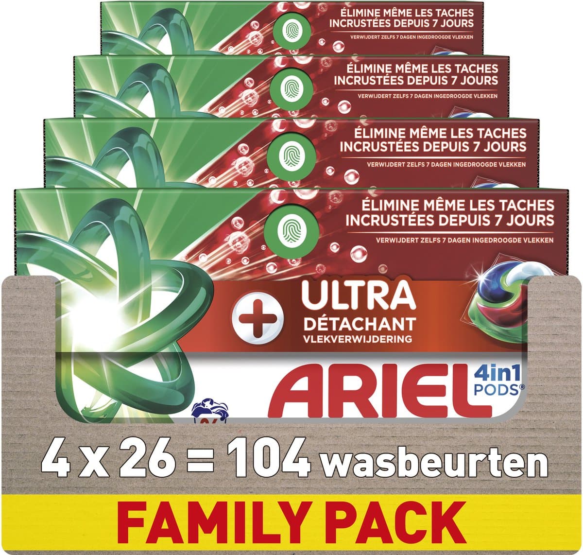 Ariel 4in1 Wasmiddel Pods +Ultra Vlekverwijderaar - 4 x 26 Wasbeurten — afbeelding 1