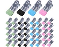 40 Stuks Rvs Wasknijpers Multifunctionele Antislip Metalen Clips Voor Kousen, Handdoeken en Voedselverpakking (Blauw, Zwart, Groen, Roze)