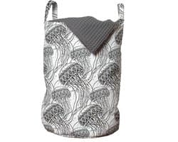 ABAKUHAUS Kwalwaszak, Zentangle oceaanwezen, wasmand met handvatten, trekkoord voor wasserettes, houtskoolgrijs en wit