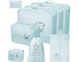 Reisorganiser Set van 8 inpakken kubussen met schoenen- en waszakken, ideaal voor reizigers en vrouwen, blauw