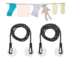 Dailygoods- Waslijn Uitschuifbaar 1,5/3 m - 2 Stuks Reiskleding - Draagbaar - Winddicht - Haken/Zuignap - Hoogwaardig Nylon - Wasophanglijn