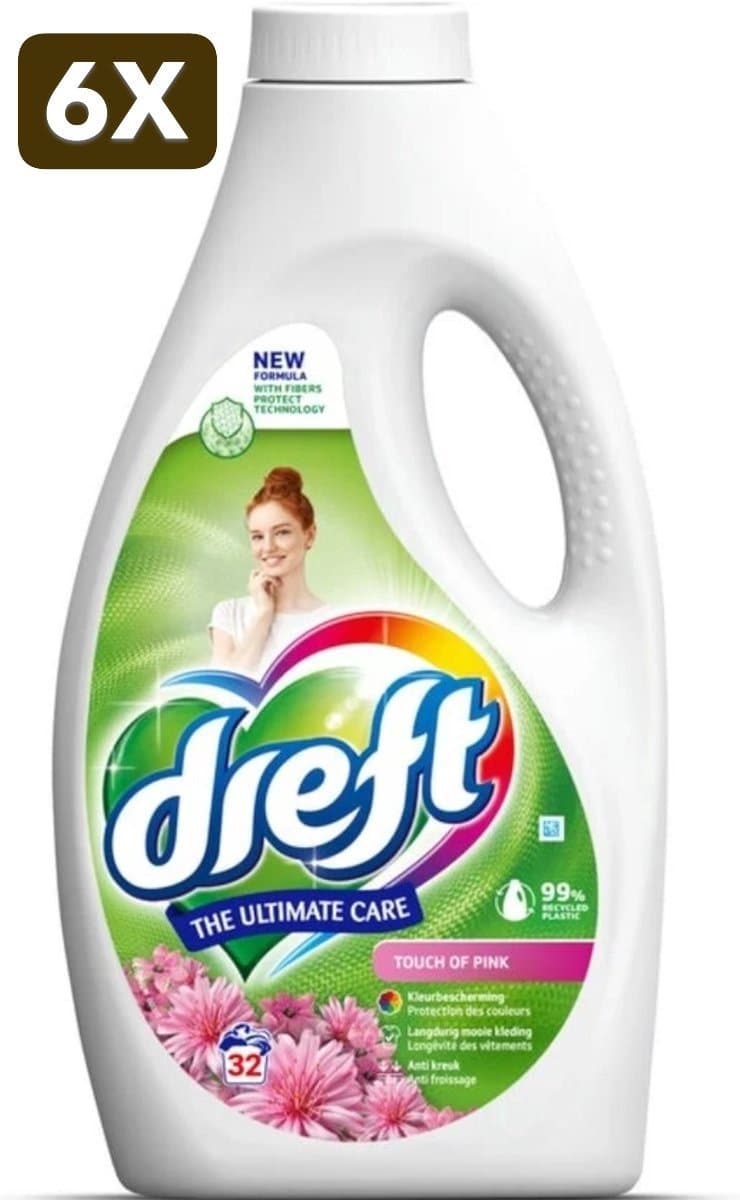 6 x Dreft - Ultimate Care - Vloeibaar Wasmiddel - Gekleurde Was - Een Vleugje Roze - 32 Wasbeurten — afbeelding 1