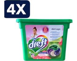 4 x Dreft - Wasmiddelcapsules 4in1 - Witte en Gekleurde Was - Vleugje Roze - 16 Wasbeurten