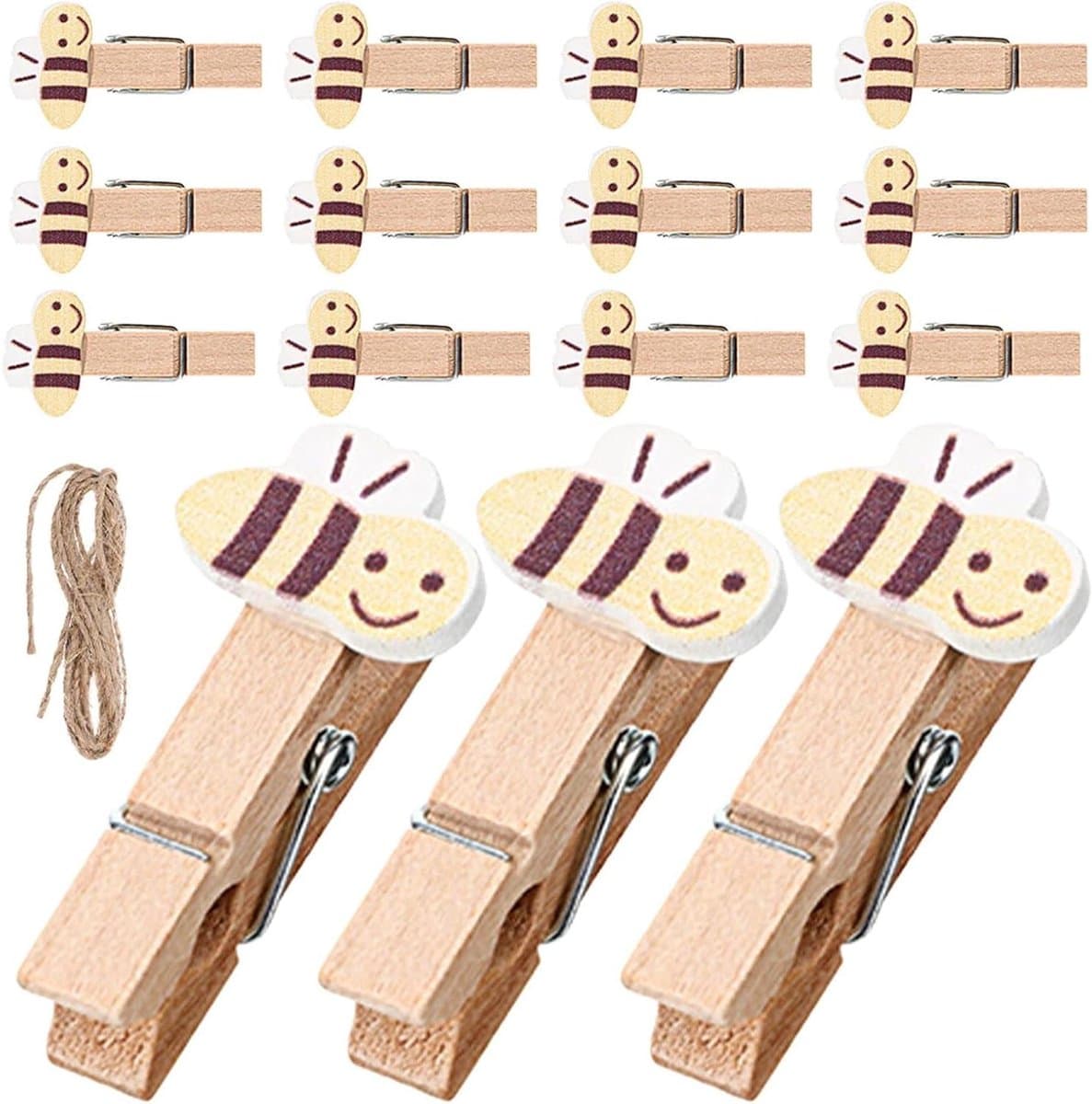 Mini Houten Wasknijpers - Kleine Clips - Knutselen Decoratie - Schattig Bijenontwerp - 100 Stuks - Multicolor — afbeelding 1