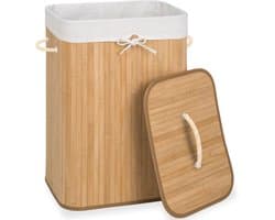 tectake® Robuuste bamboe wasmand - Opvouwbaar met deksel en uitneembare waszak - Verschillende modellen - 72L - Naturel - Rechthoek