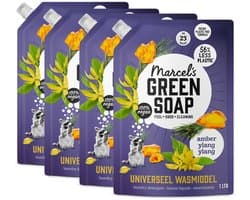 Marcel's Green Soap Universeel Wasmiddel Navulling - Amber & Ylang Ylang - 4 x 1L - 92 wasbeurten