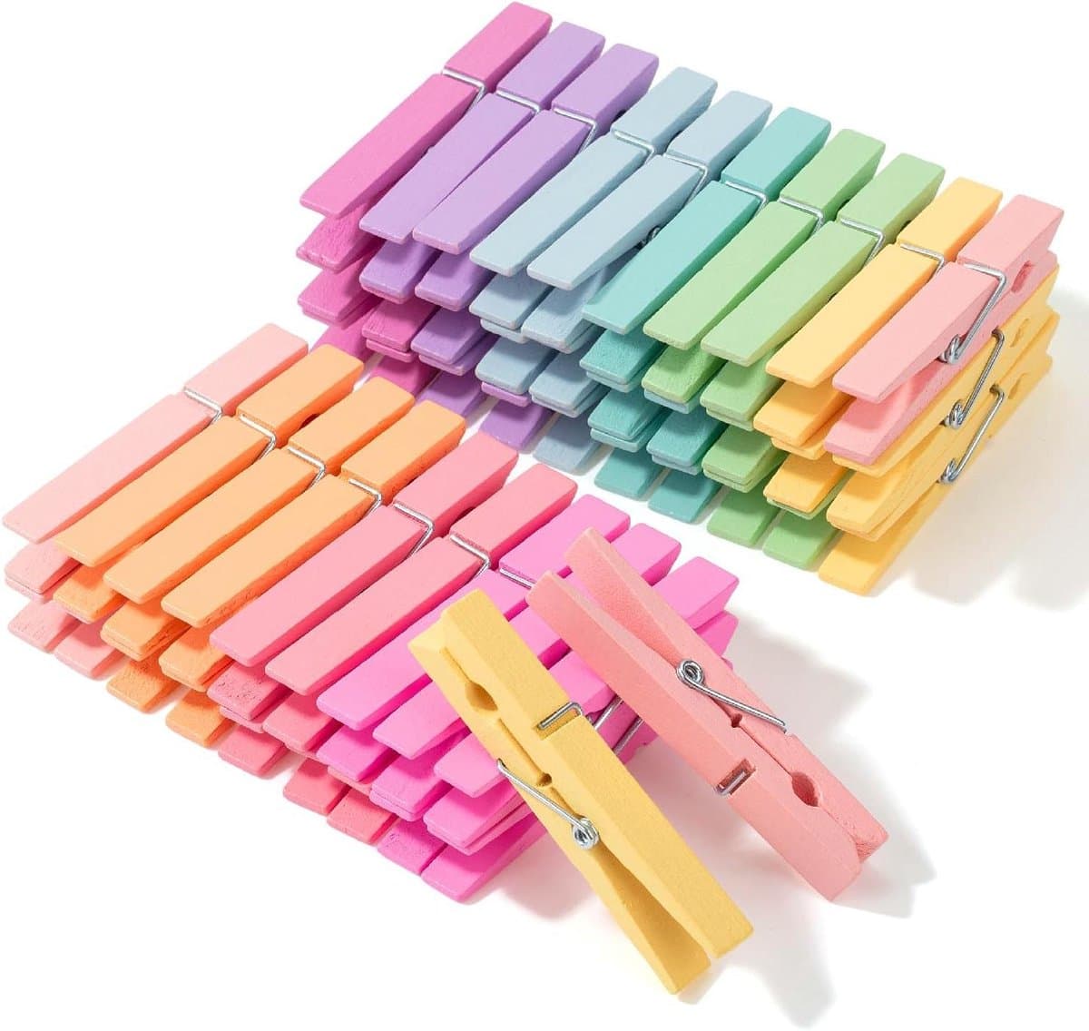 Houten Wasknijpers - Kleding Pinnen - Kleding Ophangen - Roestbestendige Spelden - 7.5 cm - Pastel Kleuren — afbeelding 1