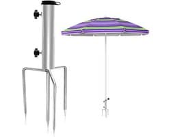 Parasolhouder met Grondanker en Verstelbare Steunen voor Strand en Tuin, Ideaal voor Vissen en Buitenactiviteiten