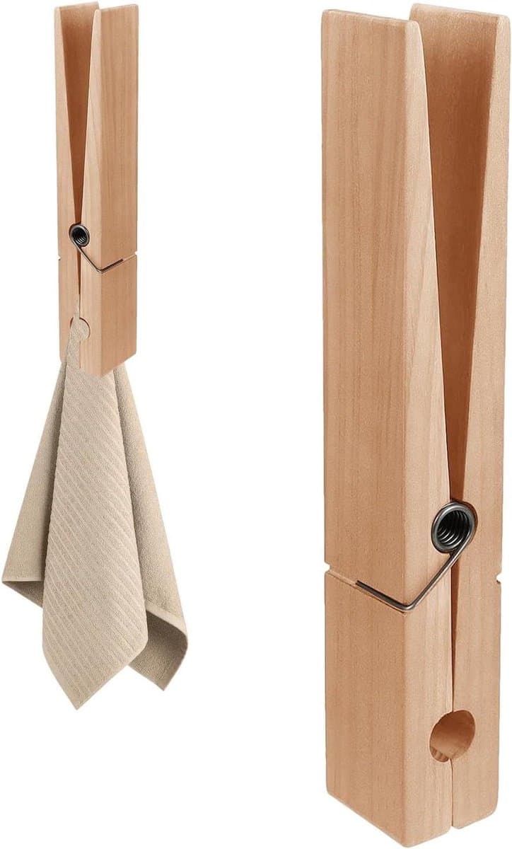 Reuze Wasknijpers - Grote Kledingclips - Handdoeken Ophangen - Schadevrije Montage - 30 cm Lengte - Houtkleur — afbeelding 1