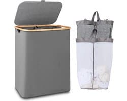 KAD® Wasmand 2 Vakken - Wassorteerder - Wasmand 150L - Grijs - 40cm x 20cm x 60cm