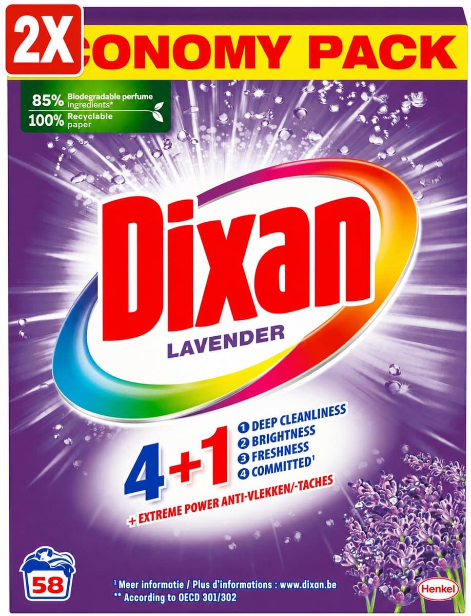 2 x Dixan Fresh Lavender Waspoeder - Wasmiddel - 58 wasbeurten — afbeelding 1