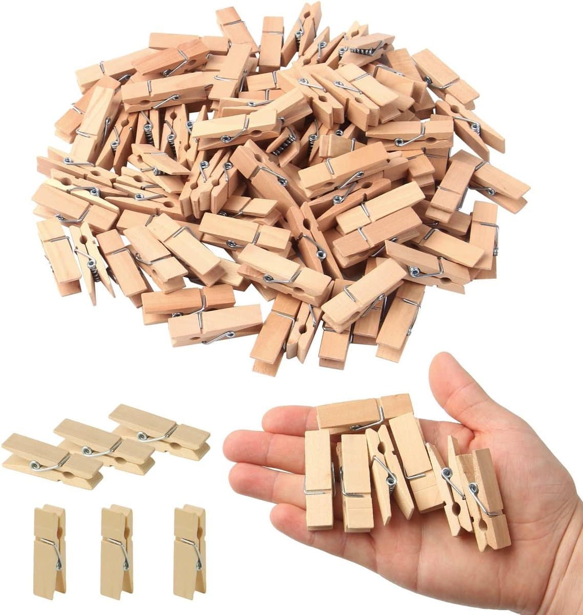 Houten Wasknijpers - Ambachtelijke Clips - Foto's Ophangen - Natuurlijk Hout - 100 stuks - Natuurlijk — afbeelding 1