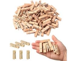Houten Wasknijpers - Ambachtelijke Clips - Foto's Ophangen - Natuurlijk Hout - 100 stuks - Natuurlijk