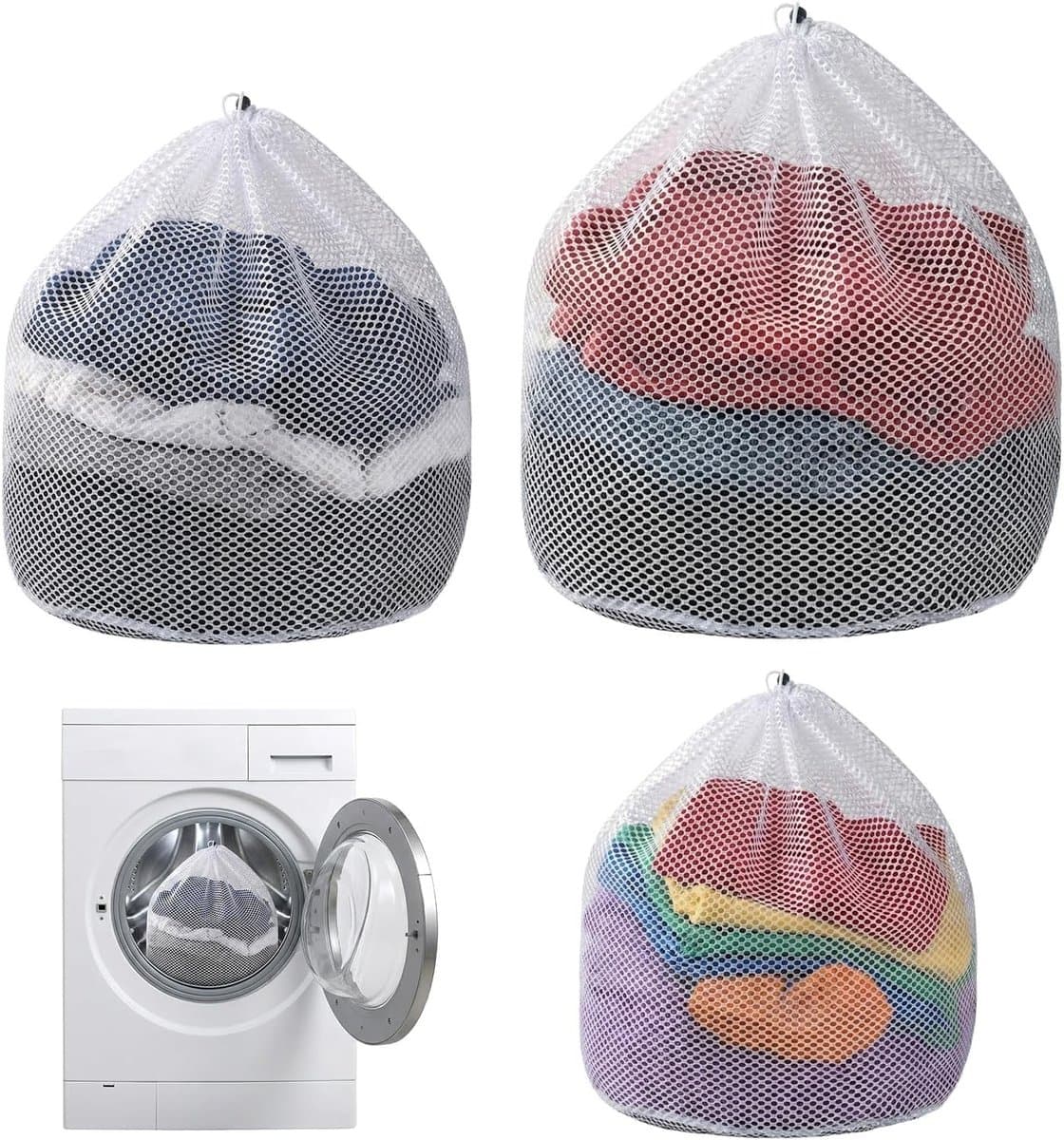Set van 3 herbruikbare wasnetten voor delicate was, ideaal voor kleding, ondergoed en sokken, met trekkoord en duurzaam ontwerp — afbeelding 1