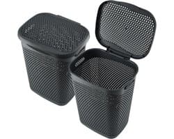 Wasmand met Deksel - Wasbox Linnenmand - Huishoudelijk Gebruik - Lichtgewicht Kunststof - 55 Liter Capaciteit - Grijs