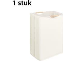 1 stuk - Wasmand - Katoen en linnen - Wasmand voor huishoudelijk gebruik - Handig - Opvouwbaar - Handzame opbergmand - Houten handvat - 30*30*40 cm - Gebroken wit — afbeelding 1