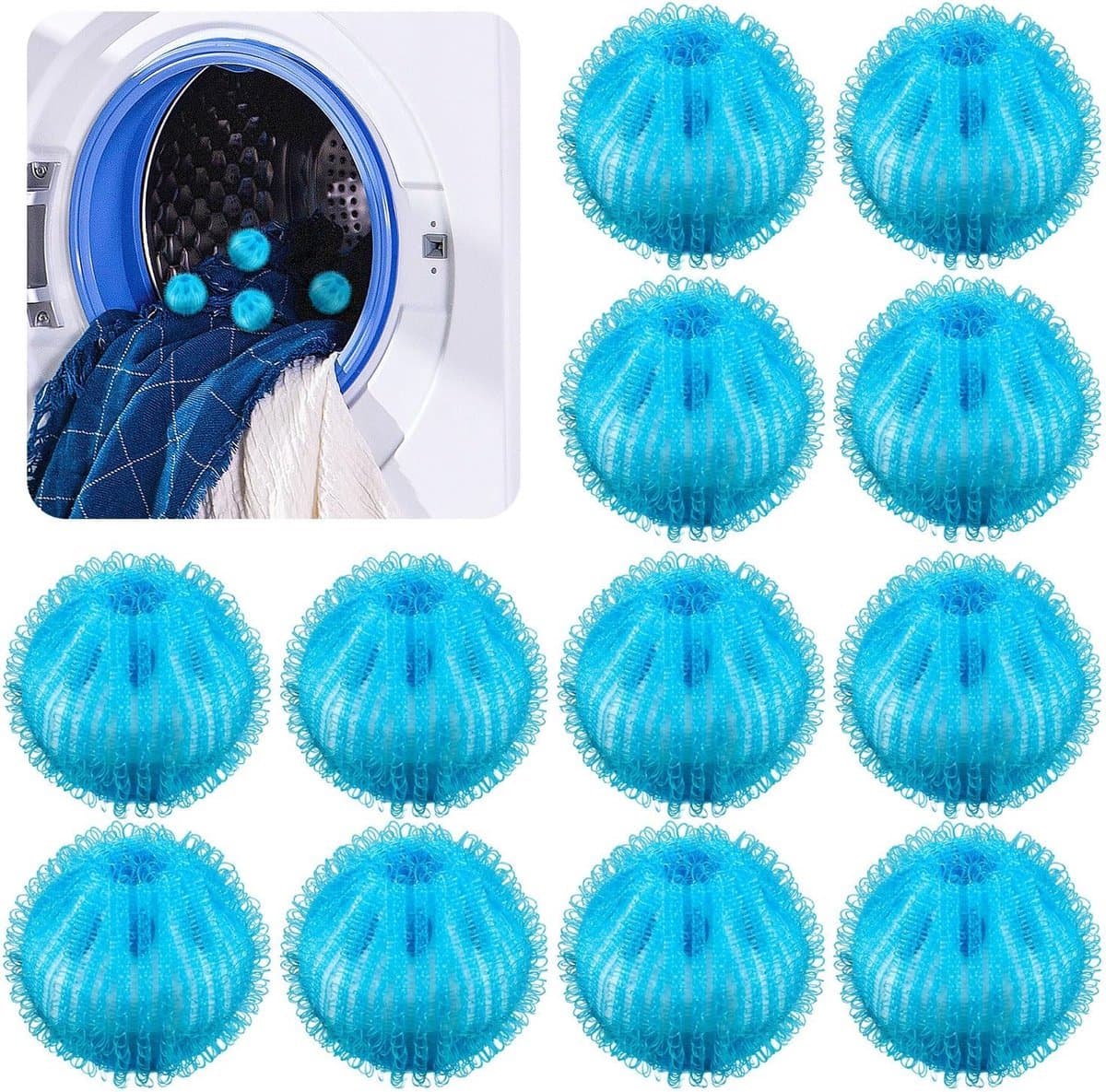 ECTEATOY® 12-pack - Herbruikbare wasballen - 5 cm diameter - Verwijdert haar en vlekken - Wasmachine / Wasgoed Huisdierhaarvanger - Verwijdert katten- en hondenhaar uit kleding - Blauw — afbeelding 1