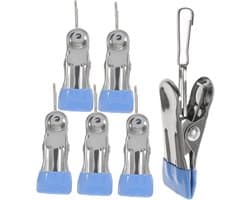 Wasknijper Hanger - Kledingclips - Drogen en Opbergen - Roestvrij Staal - 6 Stuks - Blauw
