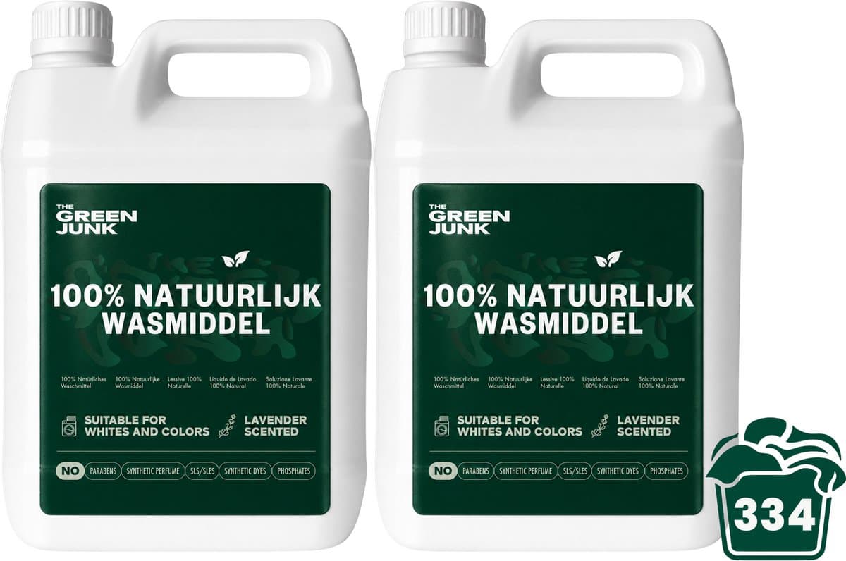 The Green Junk - 100% Natuurlijk Wasmiddel 5L Navulling (2-pack) - Zonder Synthetisch Parfum - Wasmiddel Sensitive - Vloeibaar Baby Wasmiddel - Voordeelverpakking - 334 Wasbeurten — afbeelding 1