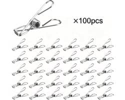 Wasknijpers - Roestvrijstalen clips - Kleine metalen clips - Antislip clips - Geschikt voor handdoeken, sokken, ansichtkaarten en snackzakjes - 100 stuks per verpakking - Zilver