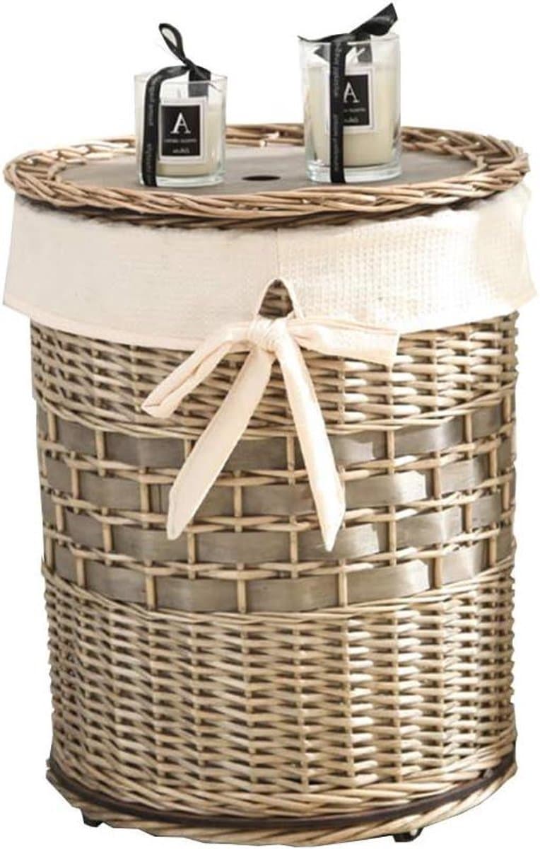 Wasmand met Wielen - Vuilnisbak - Kleding Opbergen - Natuurlijk Riet Handgeweven - 40 x 40 x 52 cm - Natuurlijk — afbeelding 1