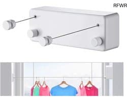 Intrekbare Waslijn - Dubbele Lijn - Kleding Drogen - Zware Draagkracht - 2 x 42m - Wit