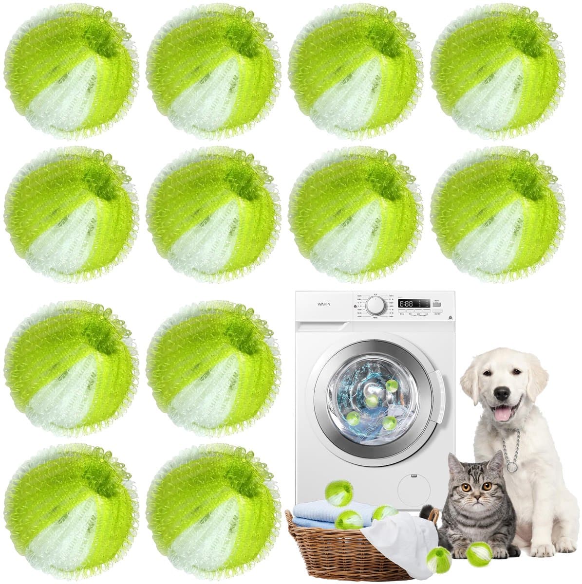 Ryoudavell - Wasmachine Dierenhaar Verwijderaar - 12 Stuks - Schrobbal - Herbruikbare - Wasmachine - Haarvanger voor de Wasmachine - Voor Kleding, Wasgoed en Beddengoed — afbeelding 1