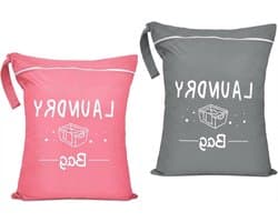 Grote waterdichte waszakken met ritssluiting en handvat voor reizen, fitness en camping - 2 stuks, 55 x 45 cm, grijs-roze