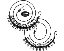 Allecto - Portable Clothesline - Reis kledinglijn - Windproof en stretchable - Zwart 2-pack - Drooglijn met wasknijpers - Geschikt voor camping en ..