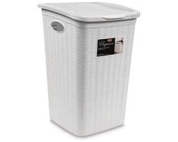 Wasmand met deksel 'Elegance' - 50 Liter - Met ventilatie - Handgrepen - Wit