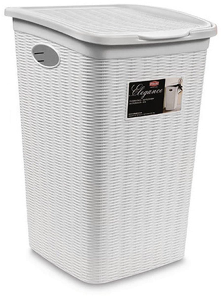 Wasmand met deksel 'Elegance' - 50 Liter - Met ventilatie - Handgrepen - Wit — afbeelding 1