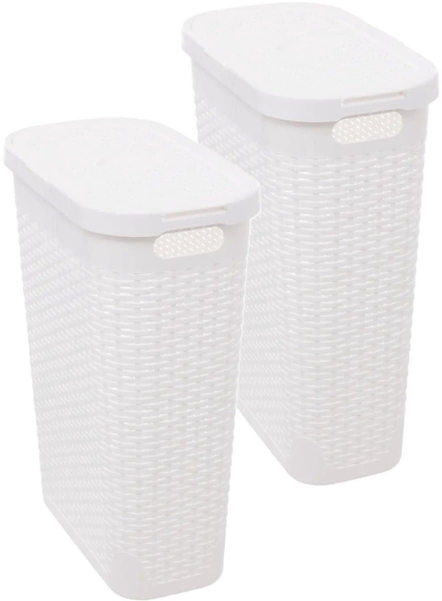 5Five Smalle Wasmand met deksel Rotan - 2x - wit - gevlochten kunststof - 40 liter - 26 x 46 x 60 cm — afbeelding 1