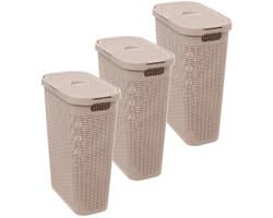 5Five Smalle Wasmand met deksel Rotan - 3x - beige - gevlochten kunststof - 40 liter - 26 x 46 x 60 cm — afbeelding 1