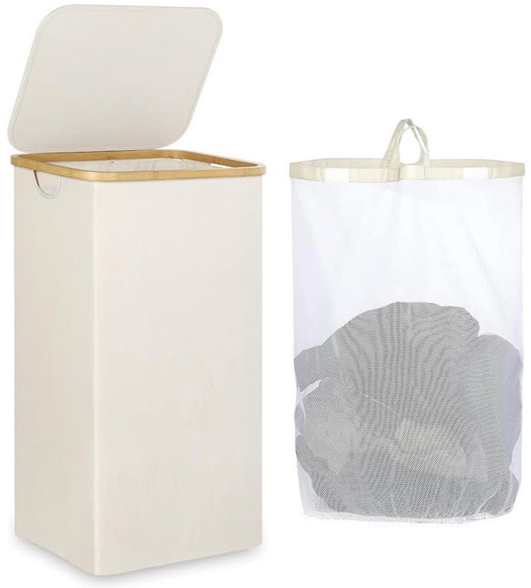 100L wasmand met deksel - Smalle wasmand - Opbergmand met grote capaciteit - Met afneembare tas en handvat - Opvouwbare wasmand voor badkamer, slaapkamer, slaapzaal - 40,5x33x75cm — afbeelding 1