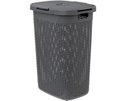 5Five Wasmand met deksel Rotan - donkergrijs - gevlochten kunststof - 60 liter - 45 x 35 x 66 cm