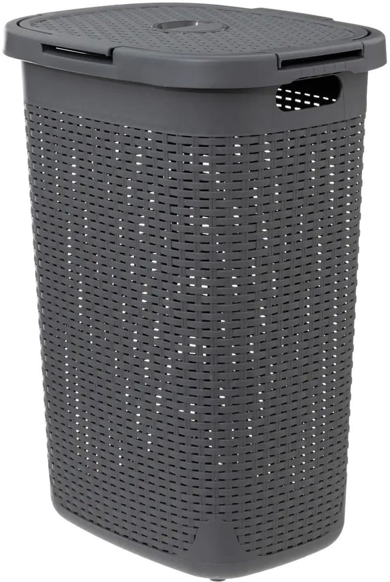 5Five Wasmand met deksel Rotan - donkergrijs - gevlochten kunststof - 60 liter - 45 x 35 x 66 cm — afbeelding 1
