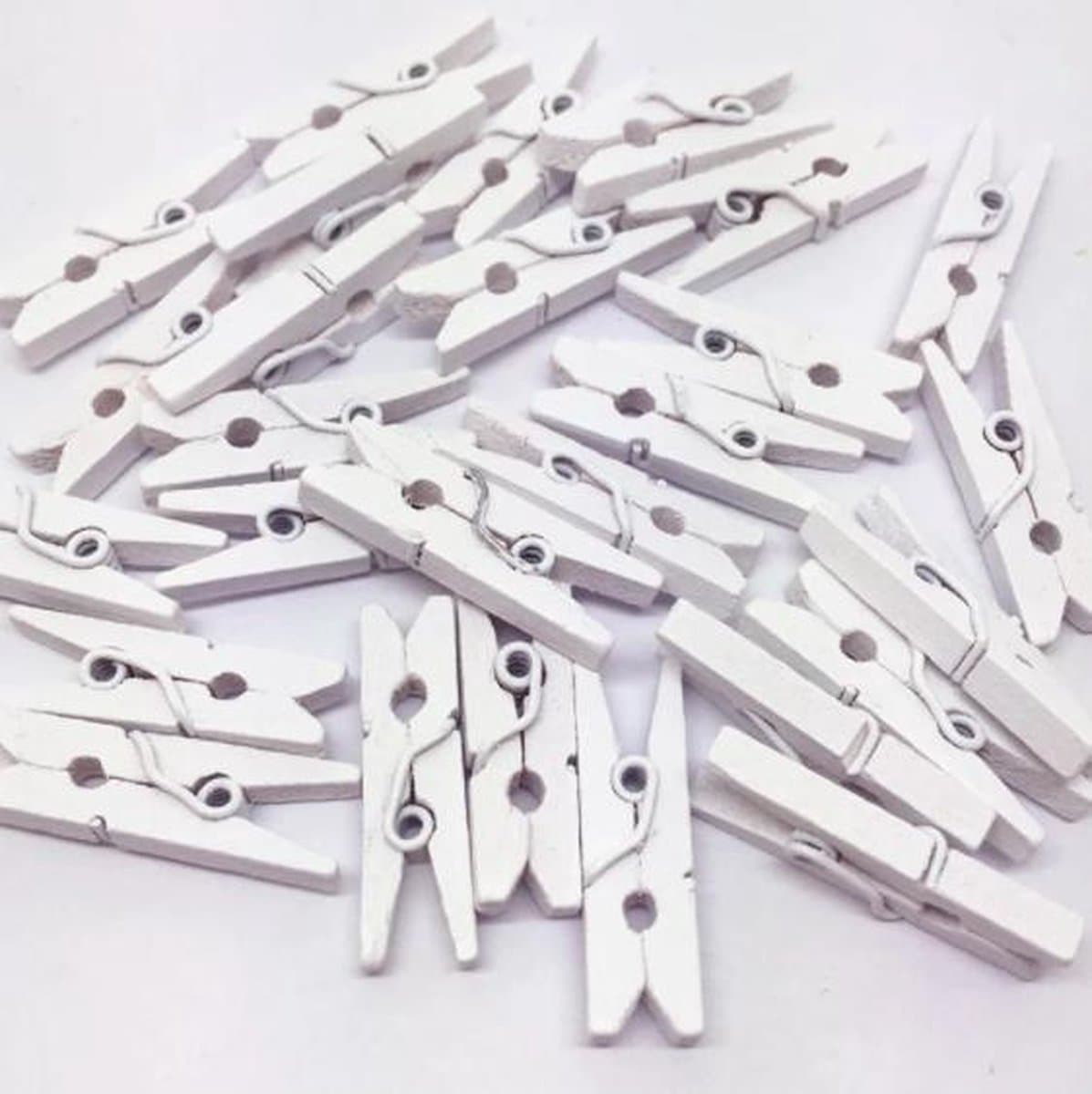 FSW-Products Mini Houten Knijpers Wit - 50 Stuks - 2,5 cm - Fotoknijpers - Kaartknijpers - Decoratieknijpers - Wasknijpers voor Foto's, Polaroids, Kerstkaarten, DIY — afbeelding 1