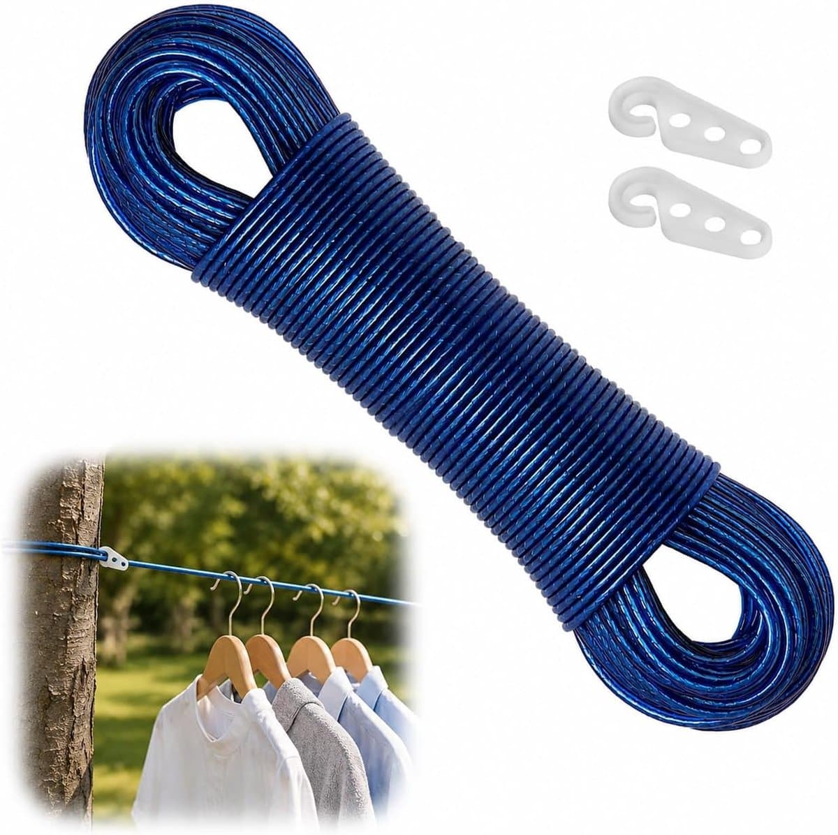 Waslijn 50 meter met stalen kern - Made in Holland - weerbestendig en extra lang - antislip waslijn voor huis en camping - extra sterk LaundrySpecialist — afbeelding 1