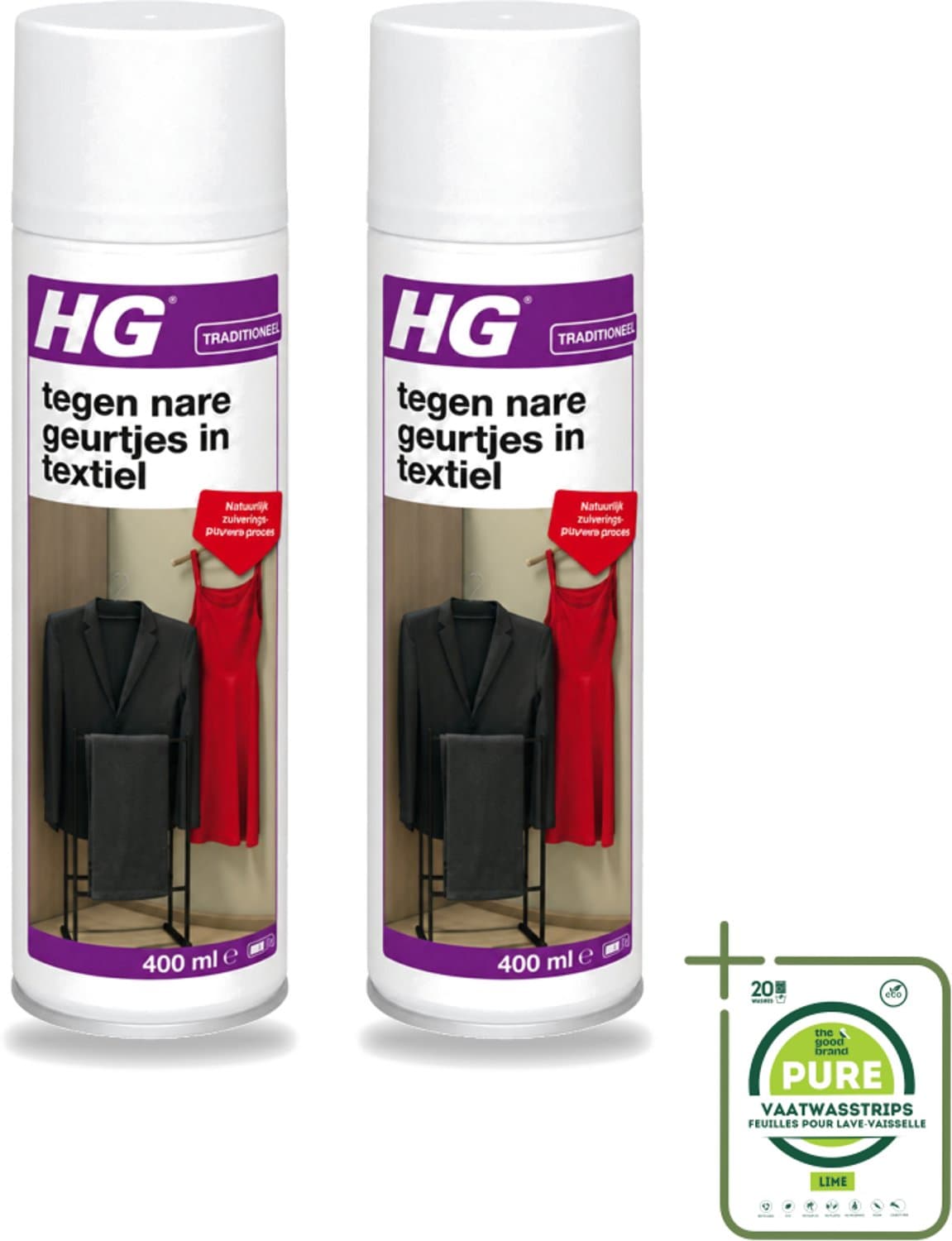 2 x HG - Tegen Nare Geurtjes In Textiel - Natuurlijk Zuiveringsproces - Veilig Voor Alle Textiel - 400 ml - Grootverpakking - Geurverwijdering Textiel - Stankmoleculen Oplossen - Textiel Reinigen - Geur In Kleding - Geur In Gordijnen — afbeelding 1