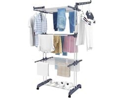 Opvouwbaar Wasrek - Droogrek Verticaal - Kleding Drogen - Met Wielen - 172 cm Hoog - Grijs
