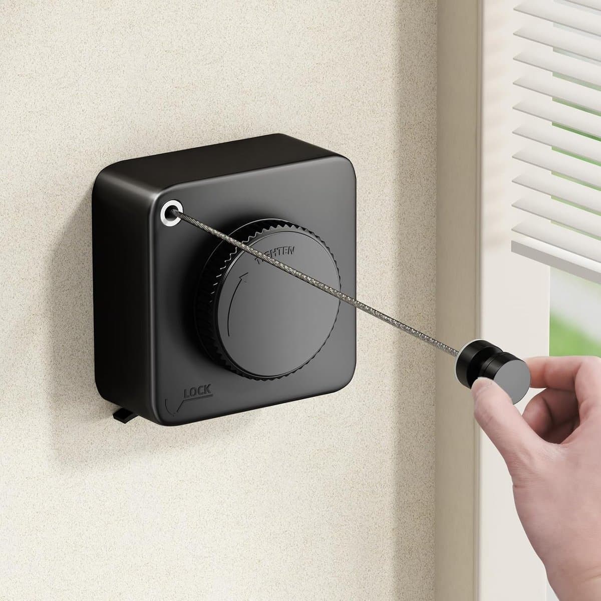 Waslijn-waslijn uittrekbaar 5.5m--waslijn buiten-Waslijn aan de muur voor in de wasruimte - Maximale belasting 44 lbs-Waslijn uittrekbaar zwart - 9*4cm — afbeelding 1