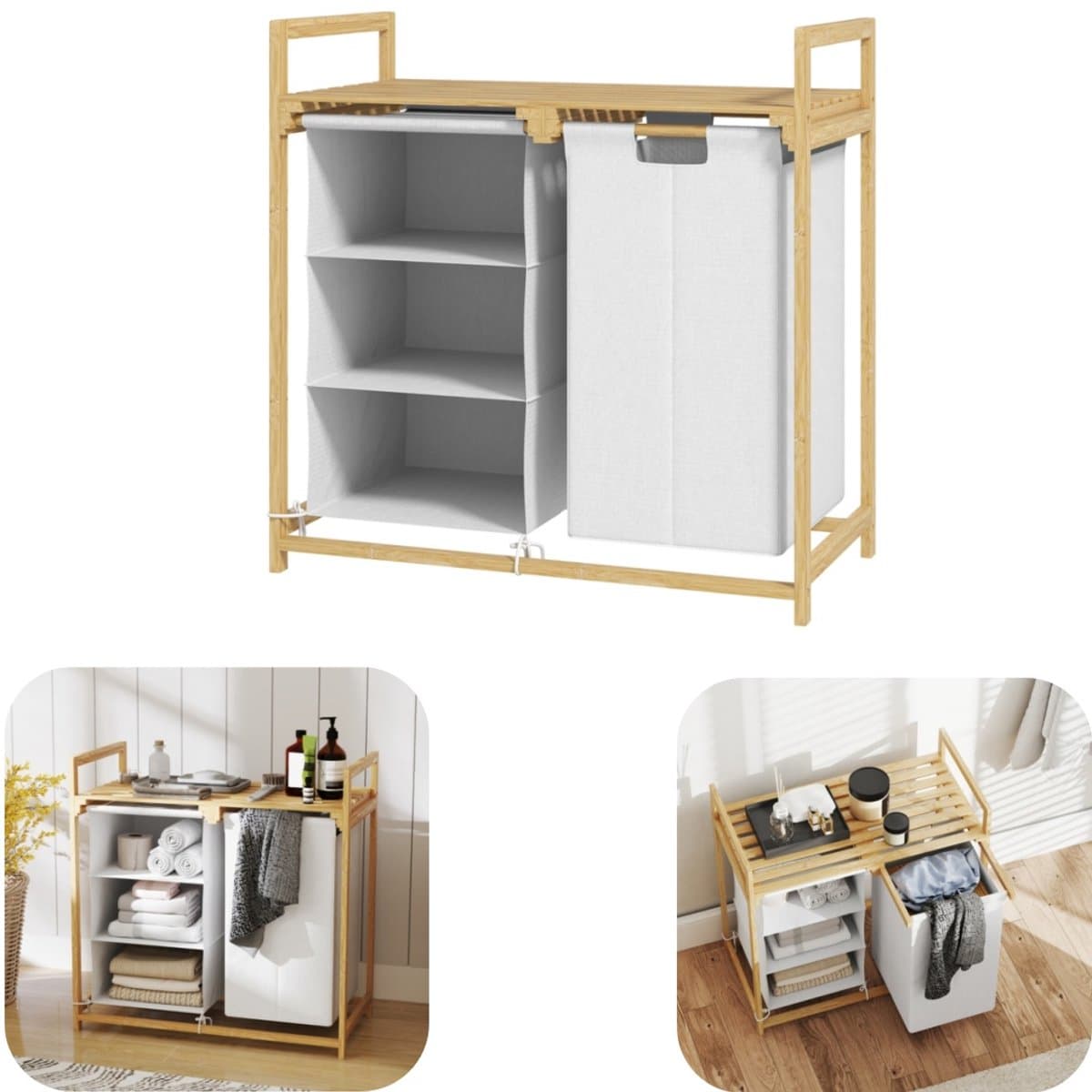 Opbergkast - Wasmand - Vuilewasmand - Make up opbergrek - Sokken opbergzak - Met opbergzak - Met handvat - Grote capaciteit - Geventileerd - Opbergtassen accessoires - Geschikt voor wasruimte, balkon, hal (bruin, 70*70cm) — afbeelding 1